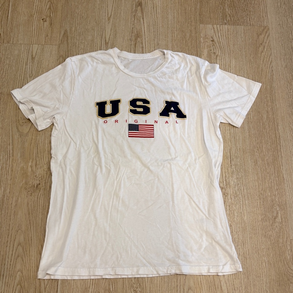 USA Original American Flag Patriotic White short sleeve T-shirt Size Large